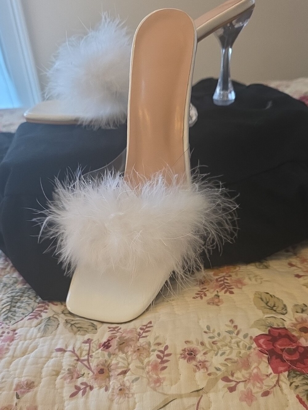 White Feather Sexy Slide Heels for Women